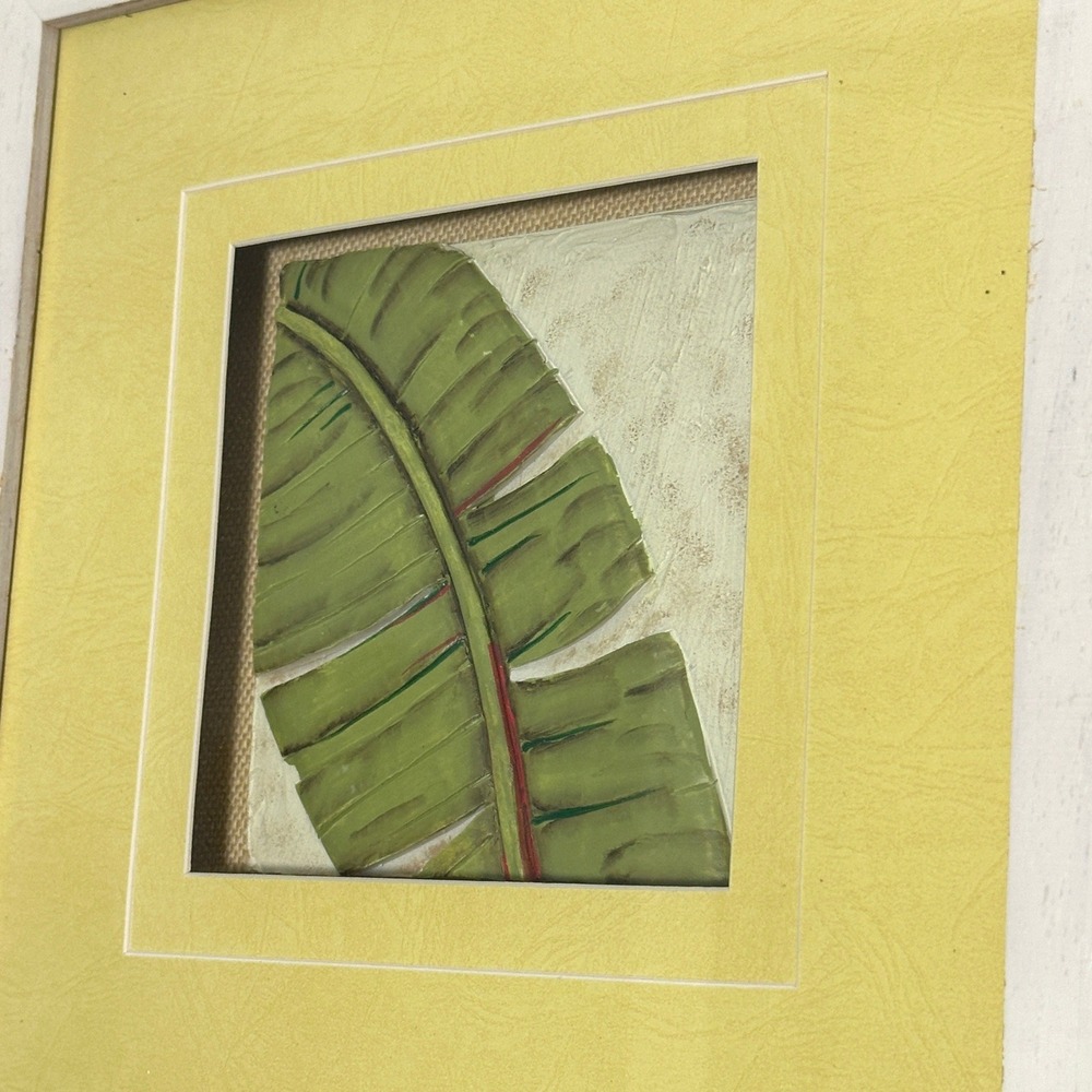 Tropical Botanical Banana Leaf Plaster Relief Green Yellow Framed Wall Art